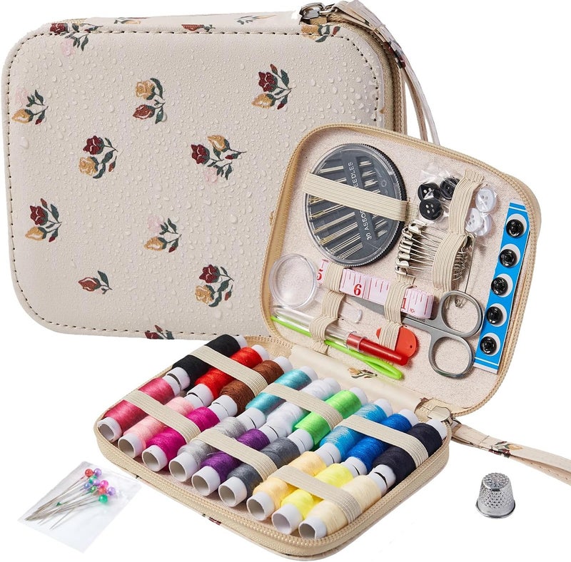 Bobode Floral Sewing Kit Printing Sewing Project Kits,Professional Sewing Supplies for Adults, Zipper Sewing Needles Set, 87 PCS Travel Sewing Accessory for Emergency, Home - Image 1